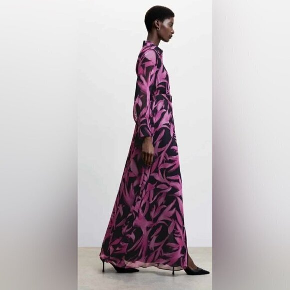 Mango - Ladies Printed Chiffon Dress - Black/Purple. Size: XS. NWT - Picture 8 of 13